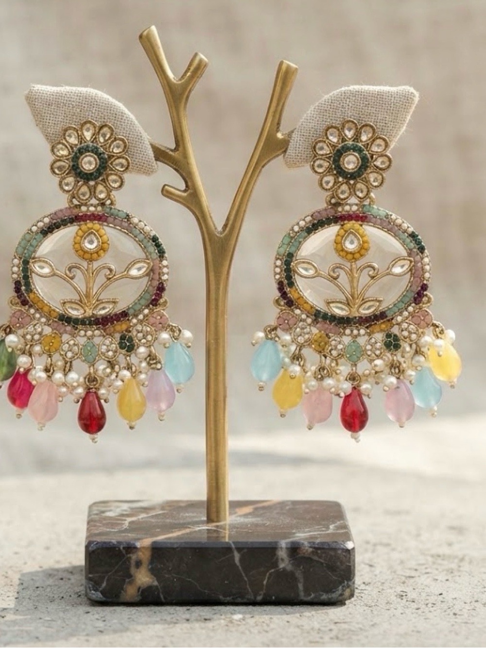 Multi color Earrings, beads tiny pearls details costume  jewlry